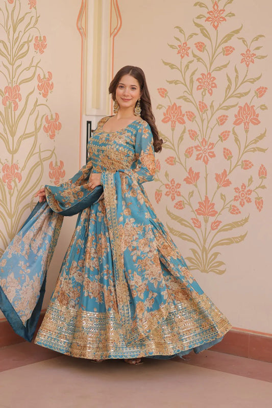 Designer Readymade Gown-Dupatta With Work