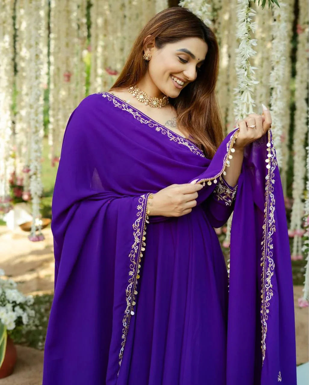 Purple Color Sequins Work Amazing Anarkali Gown