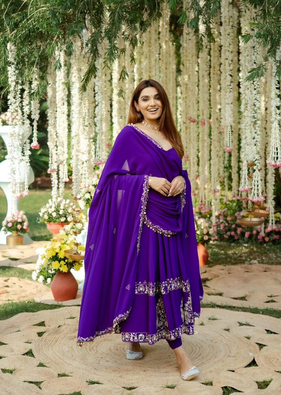 Purple Color Sequins Work Amazing Anarkali Gown