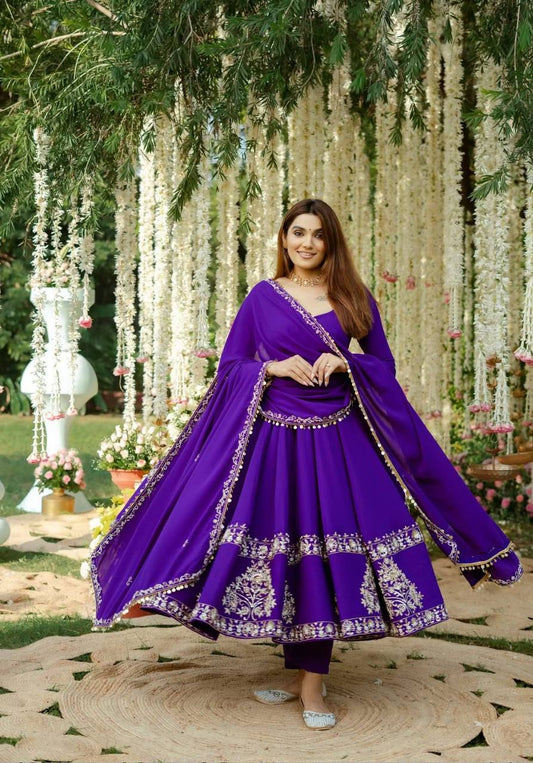 Purple Color Sequins Work Amazing Anarkali Gown