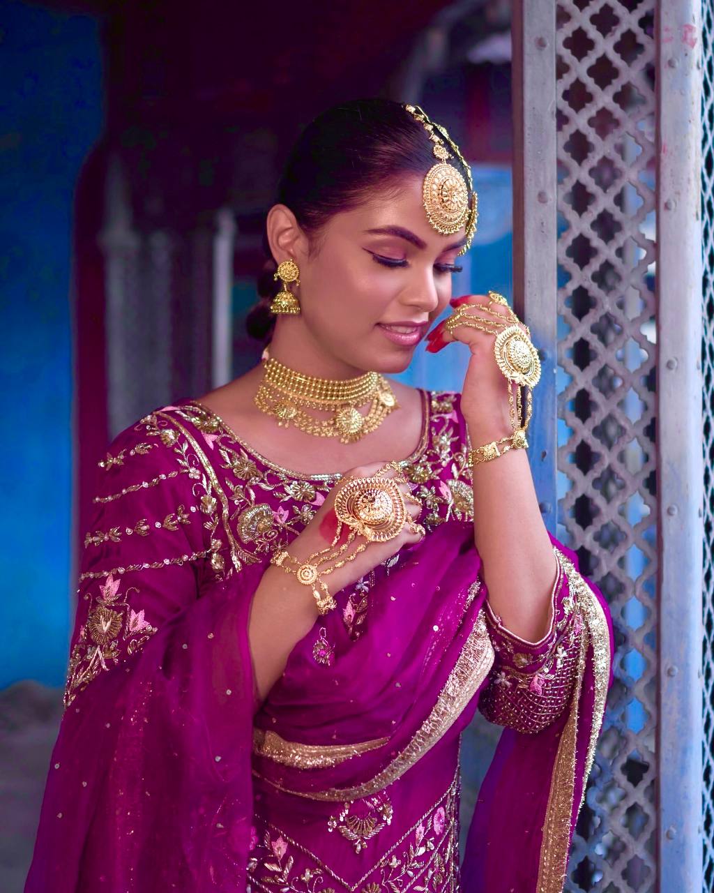 Captivating Chinon Silk Wine Color Sharara Suit