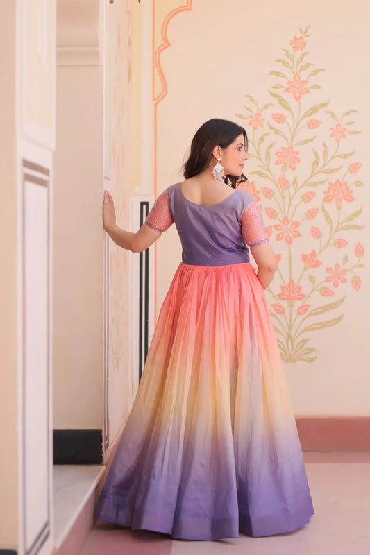 Fantastic Embroidered Work Shaded Lavender Color Gown