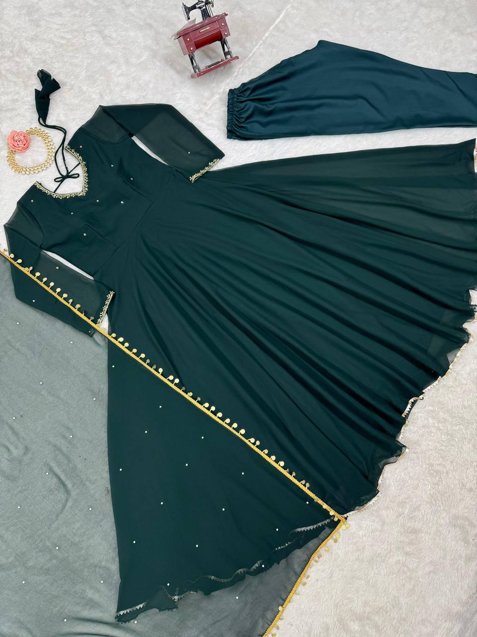 Precious Teal Green Color anarkali Gown