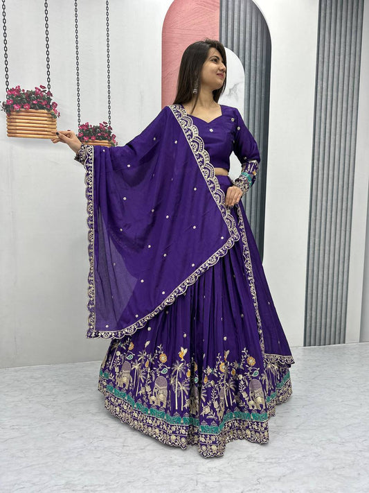 Festive Wear Chinon Sequence Work Blue Color Lehenga Choli