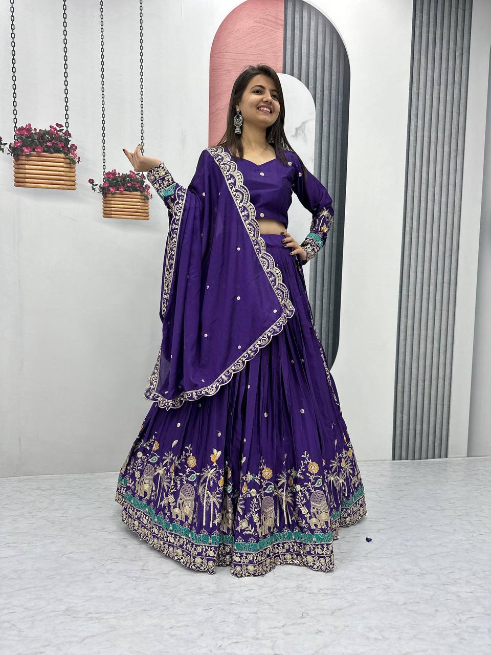 Festive Wear Chinon Sequence Work Blue Color Lehenga Choli