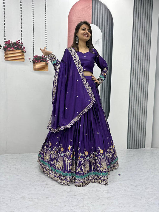Festive Wear Chinon Sequence Work Blue Color Lehenga Choli