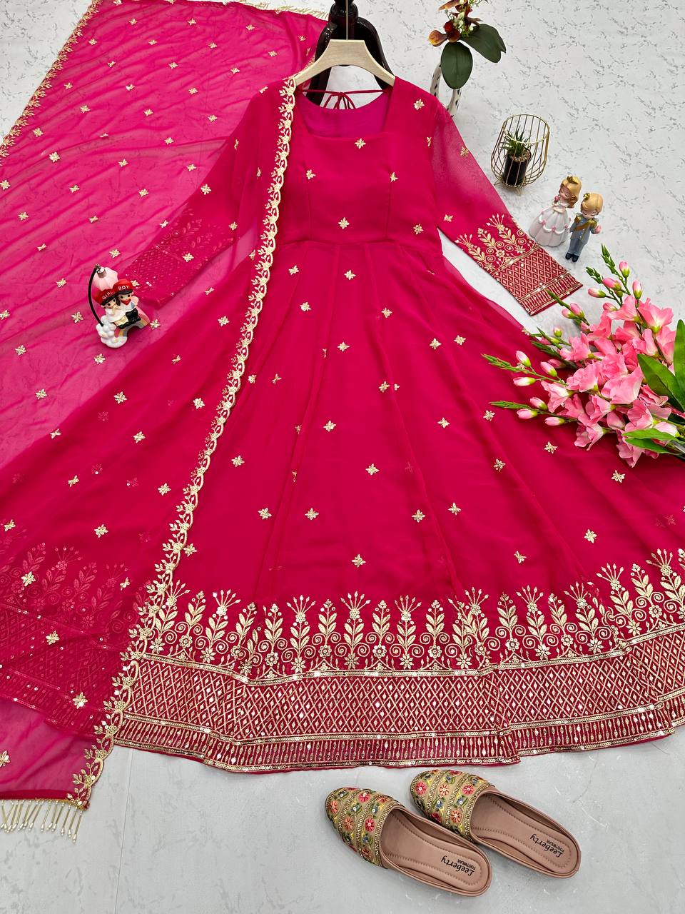 Captivating Embroidery Work Pink Color Anarkali Suit