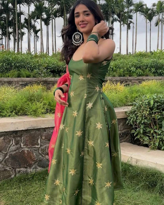 Mesmerizing Embroidery Sequins Work Green Color Salwar Suit