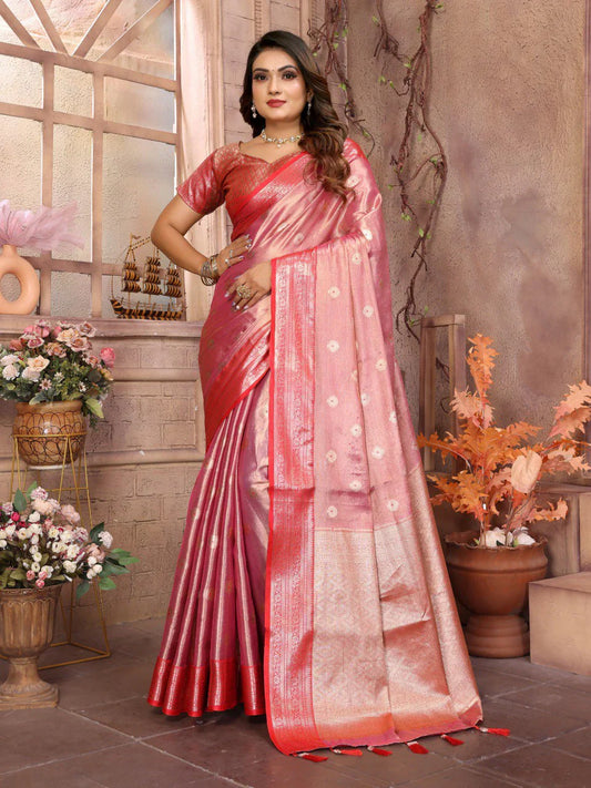 Pattern Wedding & Party Wear Tissue Silk Light Pink Color Saree