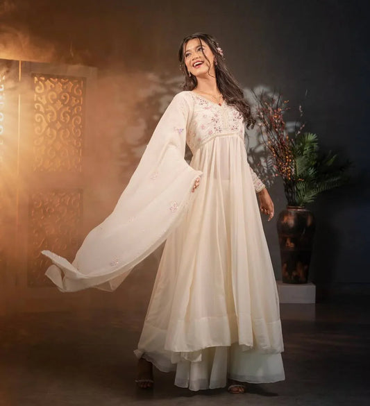 Sequence Work White Color Gown With Palazzo