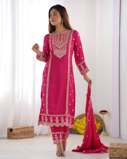 Fabulous Real Mirror Khatli Work Pink Color Salwar Suit