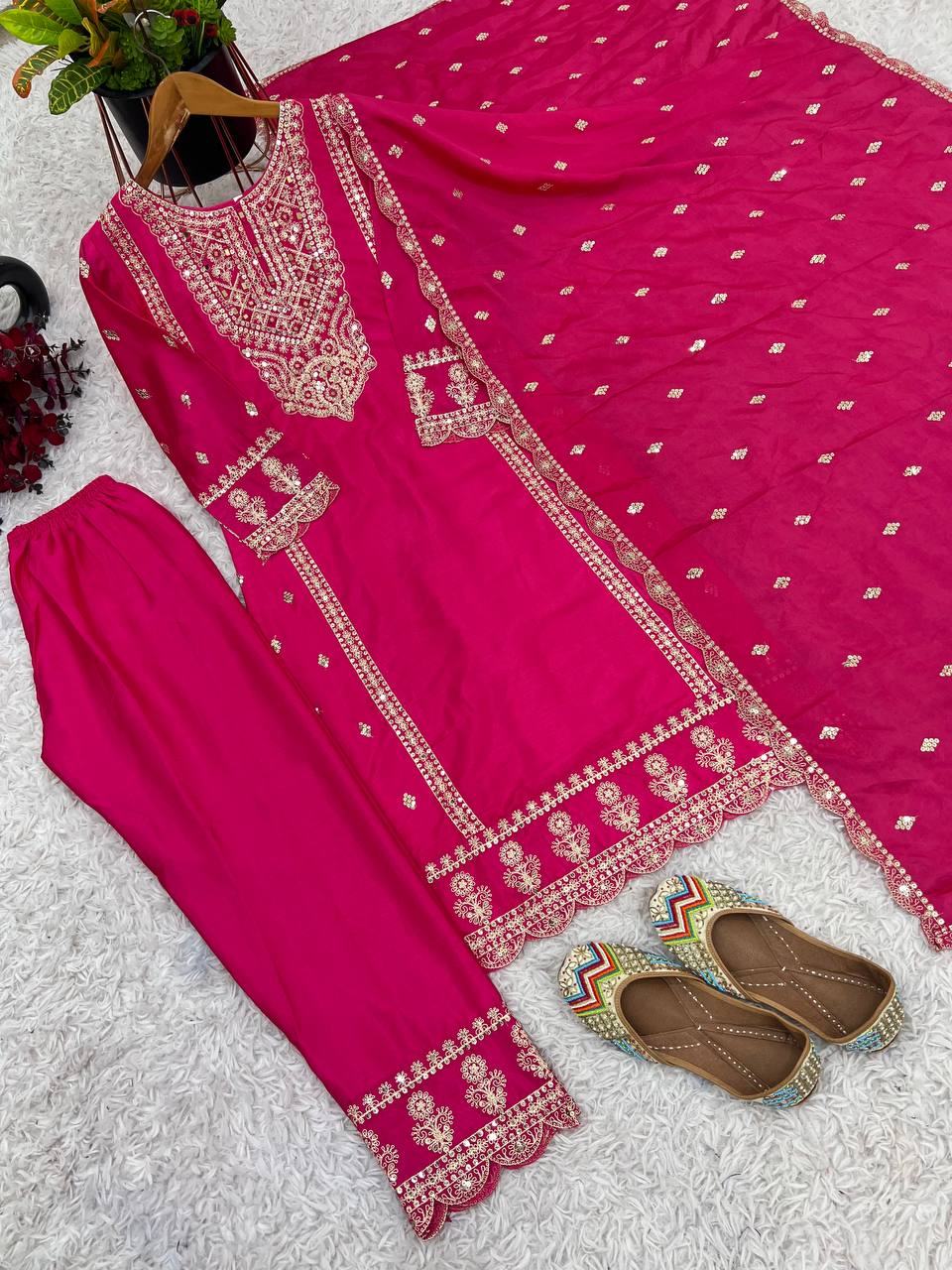 Fabulous Real Mirror Khatli Work Pink Color Salwar Suit