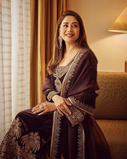 Bollywood Style Heavy Work Brown Color Salwar Suit
