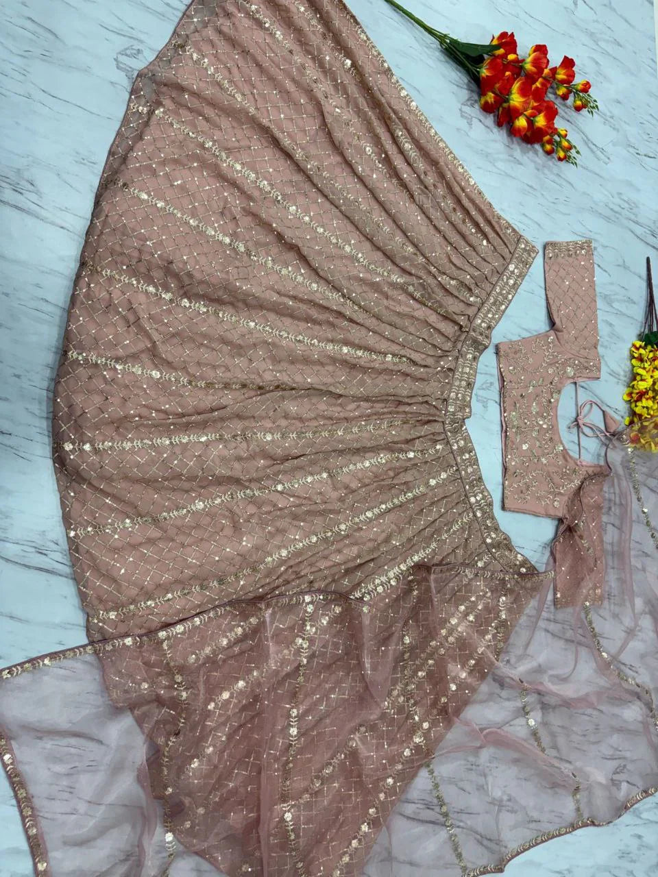 Marriage Special Heavy Work Peach Color Lehenga Choli