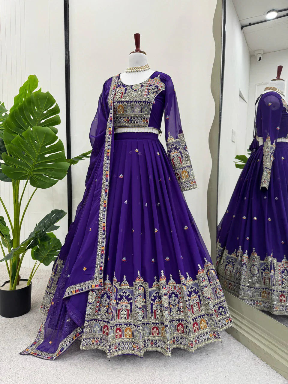 '-52%    Wedding Wear Heavy Work Purple Color Lehenga Choli