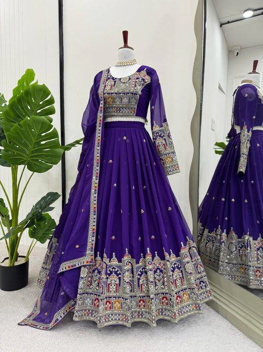 '-52%    Wedding Wear Heavy Work Purple Color Lehenga Choli