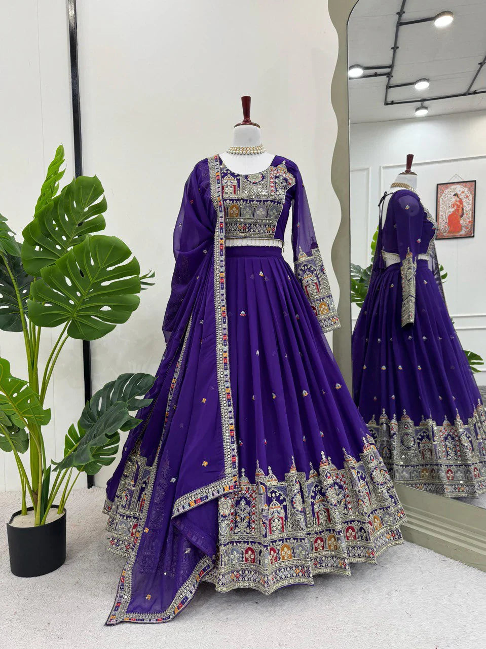 '-52%    Wedding Wear Heavy Work Purple Color Lehenga Choli