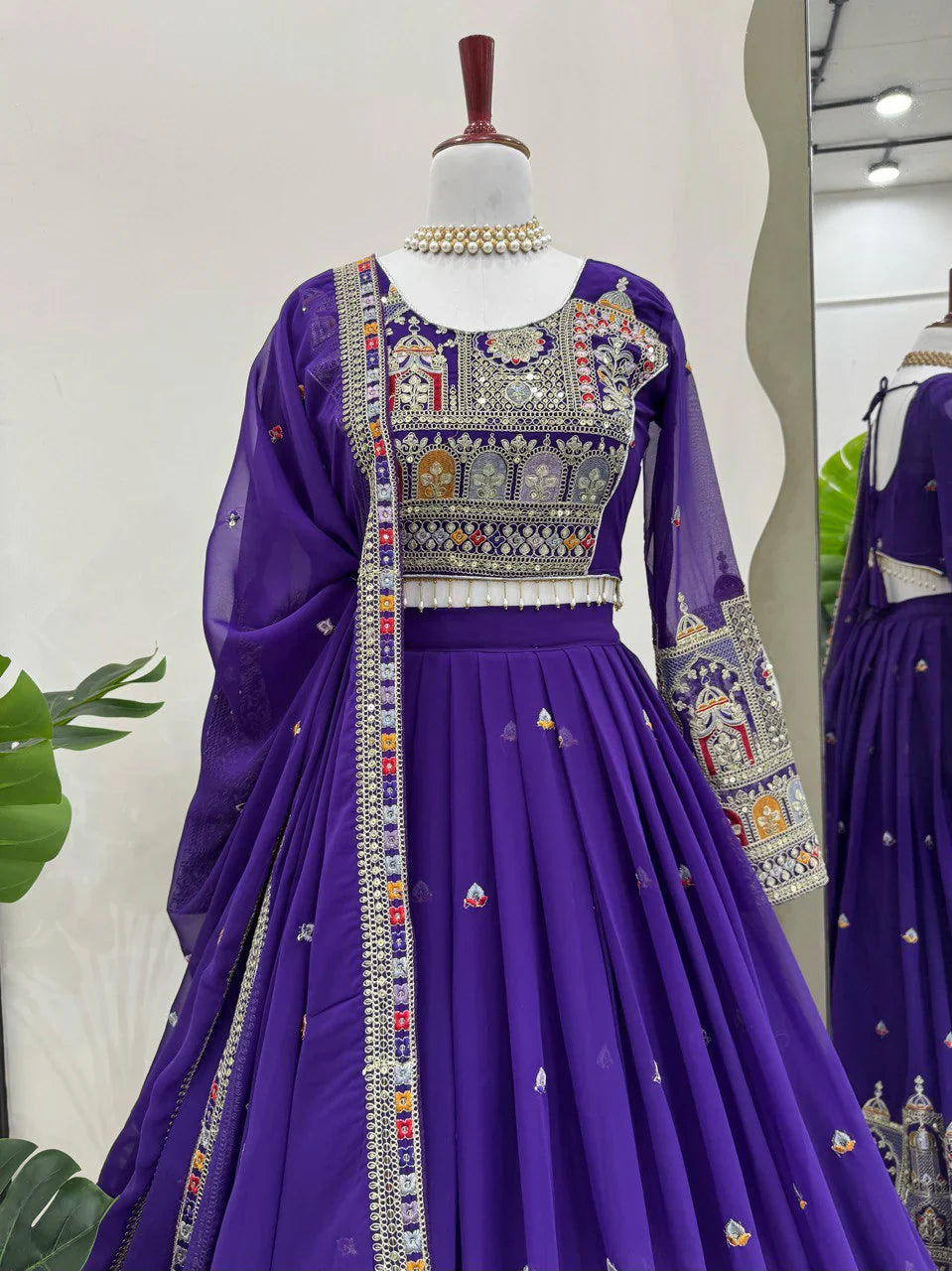 '-52%    Wedding Wear Heavy Work Purple Color Lehenga Choli