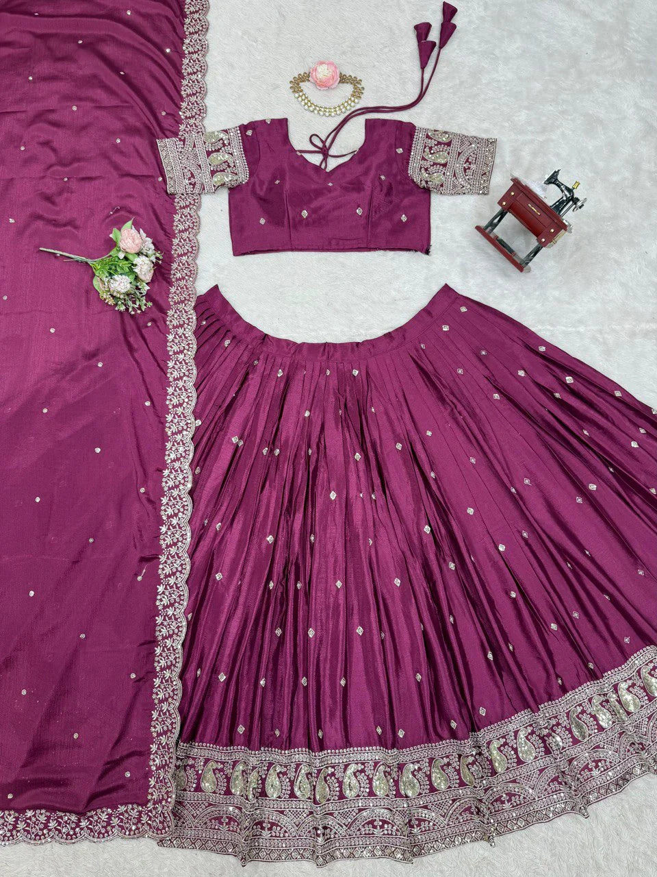 Festive Wear Heavy Work Wine Color Lehenga Choli