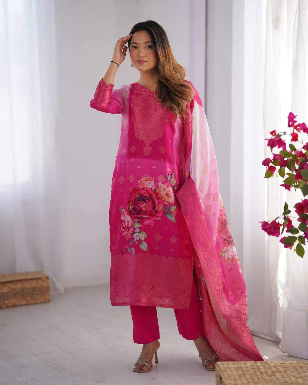 Elegant Digital Print Pink Color Salwar Suit