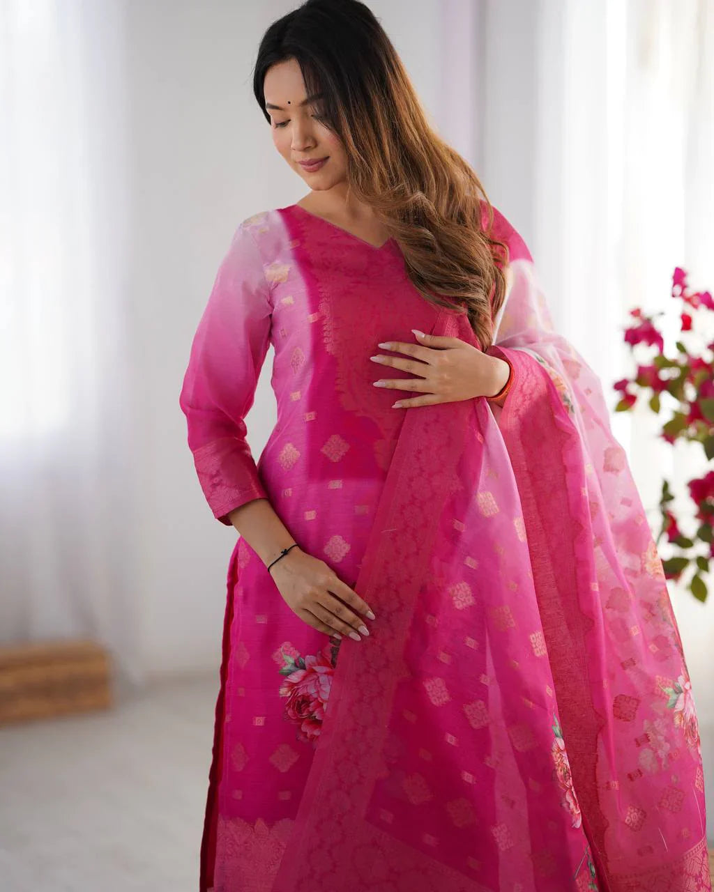 Elegant Digital Print Pink Color Salwar Suit
