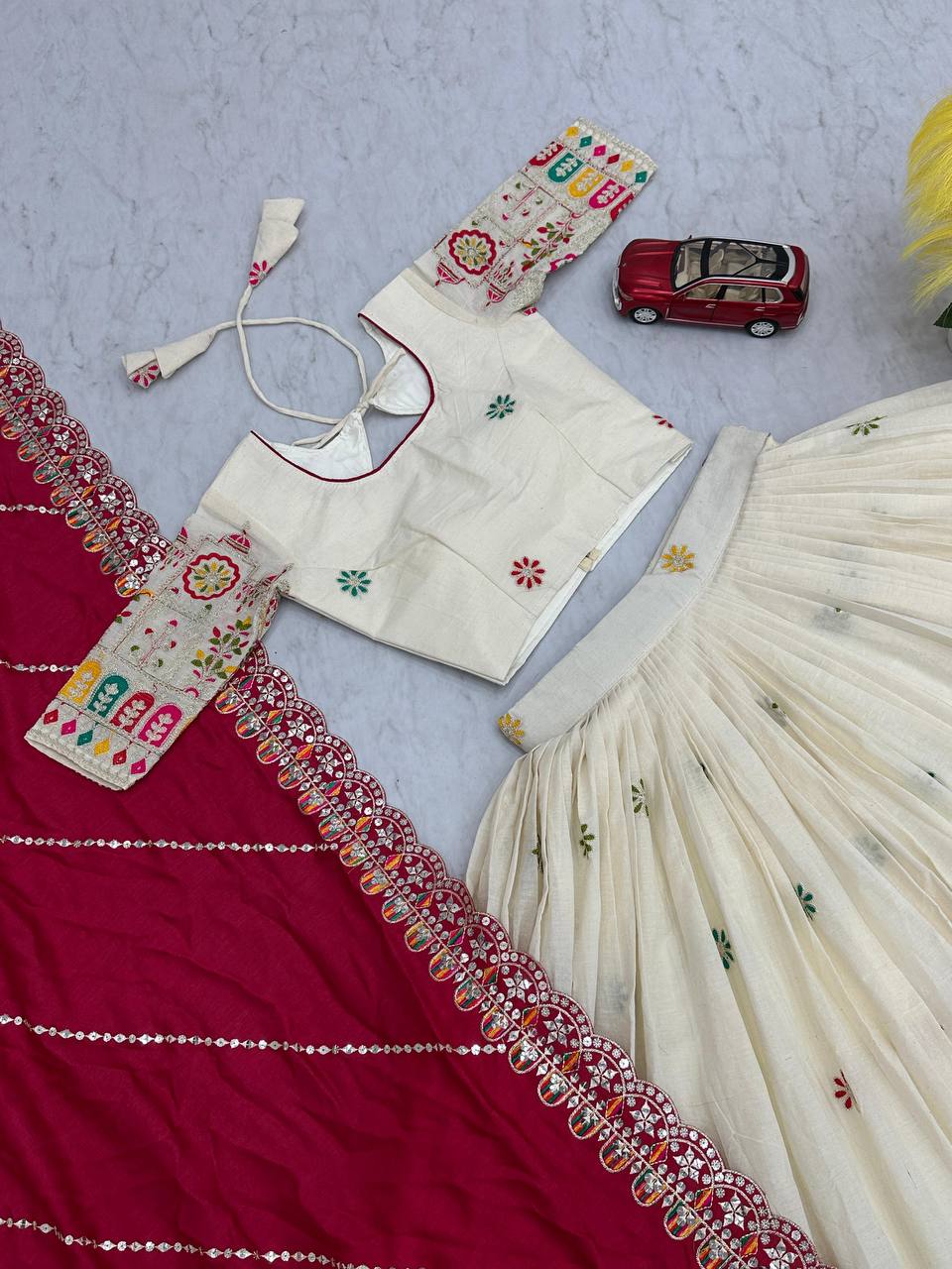 '-50%   Traditional Wear Embroidery Work White Color Lehenga Choli