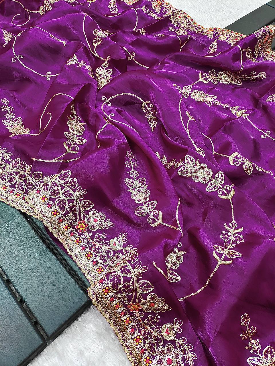 '-50%   Marriage Special Embroidery Work Purple Color Saree