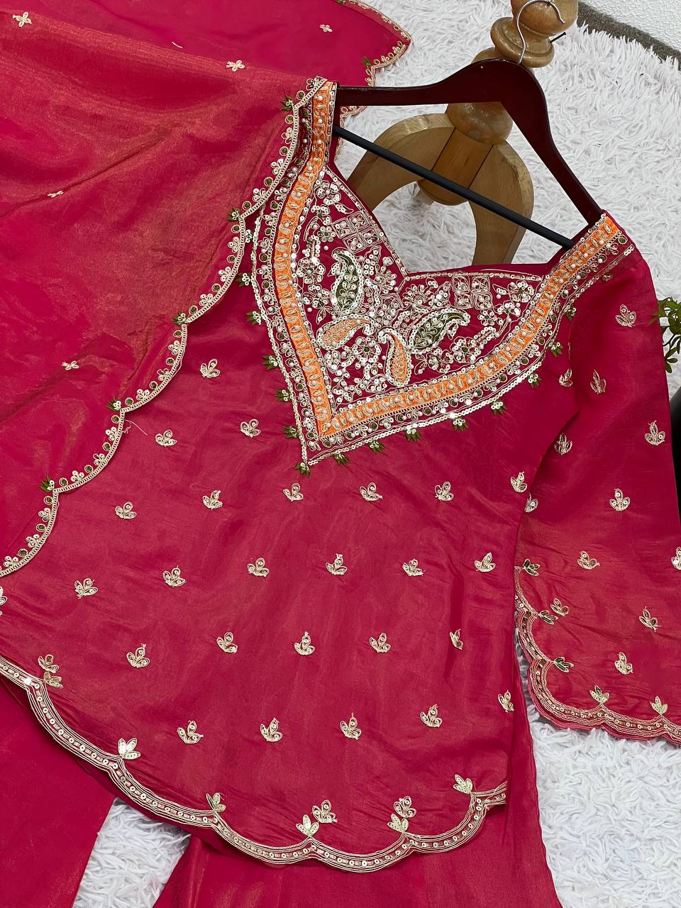 Good Looking Heavy Work Pink Color Palazzo Suit